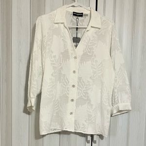 Karl Lagerfeld White Blouse • Printed Shirt • Size Medium Blouse •Button Blouse